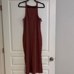 Old Navy Rust-Brown Ribbed Midi Dress